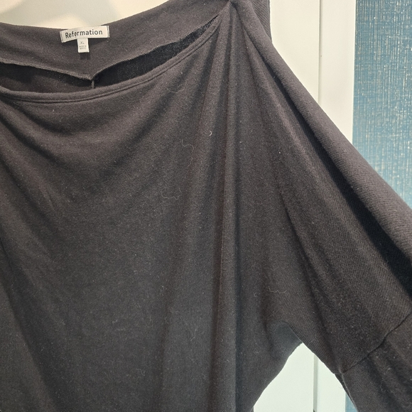 Reformation "Cotton Comfy" stretch fabric Black Draped Long Sleeve Dress XL - Picture 6 of 12